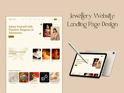 AdornAura Jewellery Landing Page Design branding collection design feature figma identity interface jewellery landing page marketing mockup premium product quality royalty selection ui uiux website