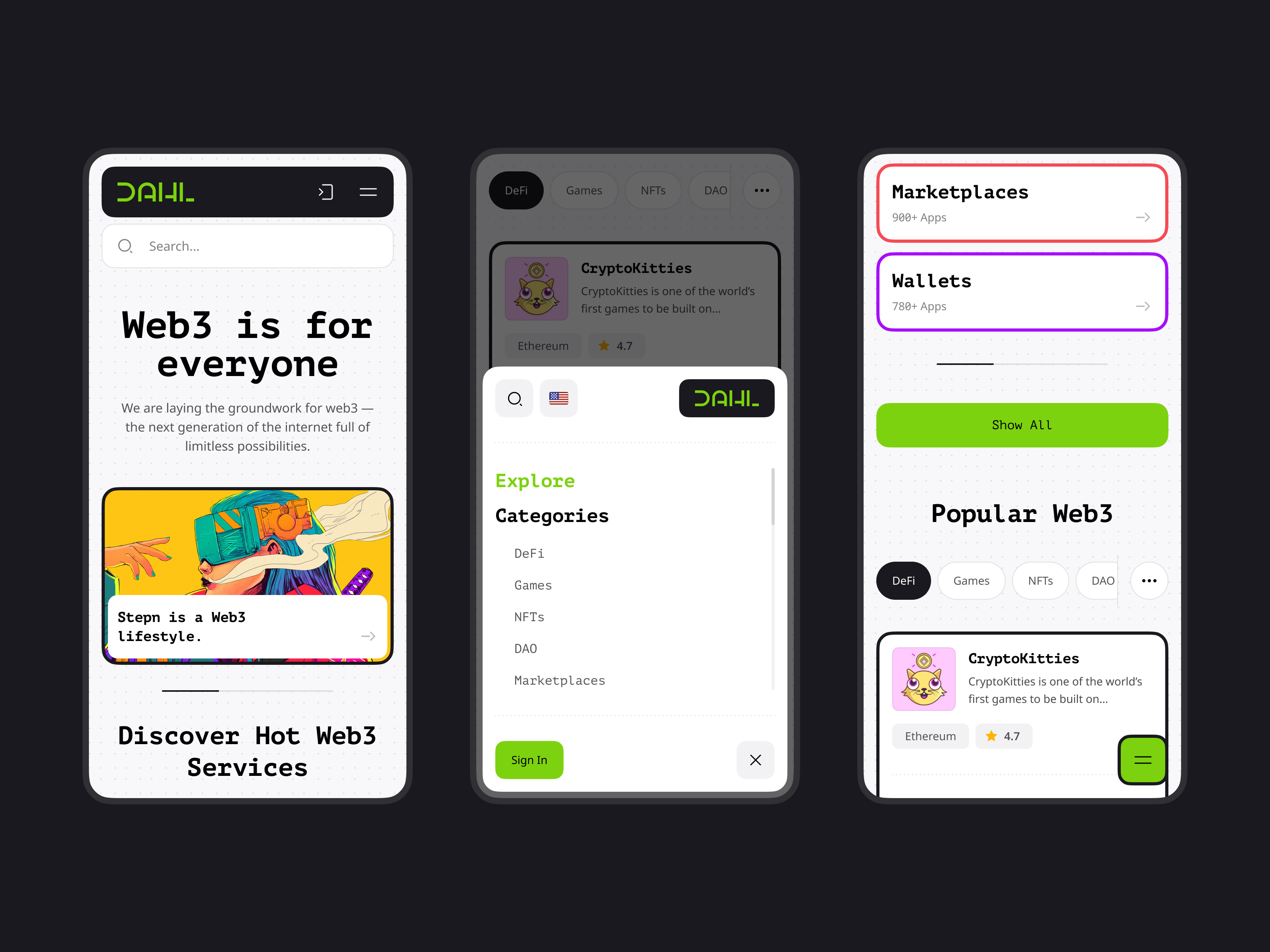 Dahl - UI/UX app cryptocurrency mobile platform product design ui uiux user interface design ux ux ui design wallet web 3.0 web app web application