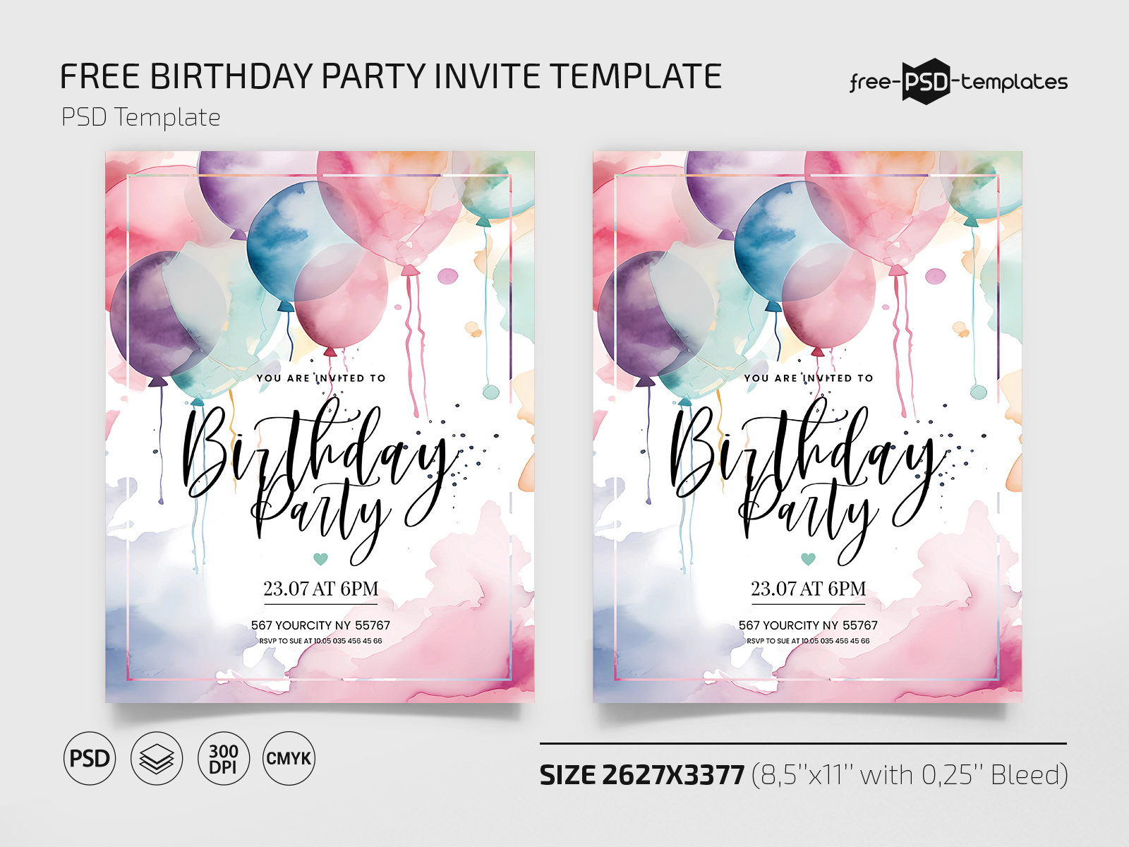 Free Birthday Party Invite PSD Template by Free PSD Templates on