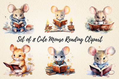 Cute Mouse Reading Clipart journaling clipart