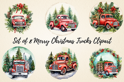 Merry Christmas Trucks Clipart Bundle digital paper crafts