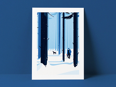 Serenity cold design dog forest graphic design hike illustration landscape minimalism nature poster simplicity snow travel vector walking wildlife winter wonderland woods