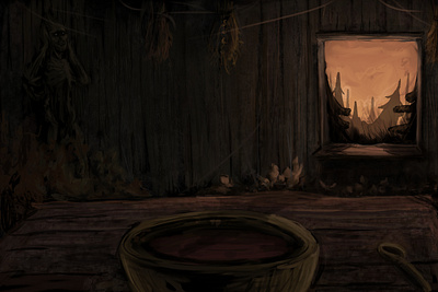 Dinner at the hut art concept horror illustration loadingscreen location