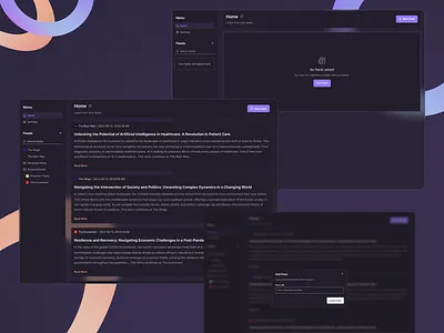 Nook - RSS feed web application dashboard feed glassmorphism reading rss ui ux web application