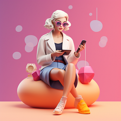 Fancy Smartphone Woman 3d character graphic design illustrations