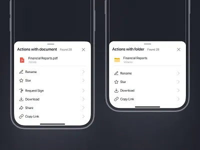 File management - Action sheet UI app clear concept design figma minimal ui ux