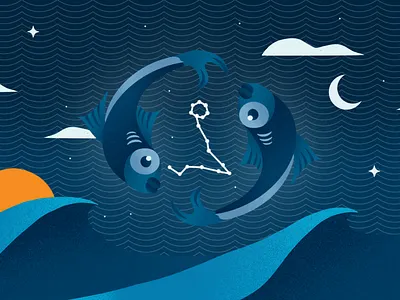 Pisces astrology constellation constellations design drawing element environment fish illustration landscape pisces procreate series sky star texture water waves zodiac