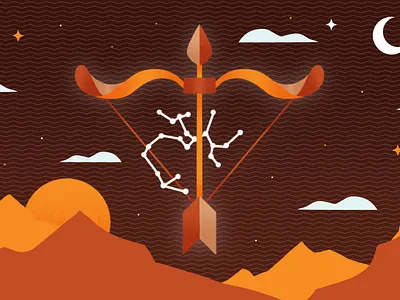 Sagittarius arrow bow constellation design drawing environment fire illustration landscape procreate sagittarius series sign sky star stars texture zodiac
