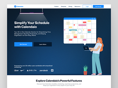 Landing page for Calendaio 3d animation app branding design graphic design illustration logo motion graphics typography ui ux vector