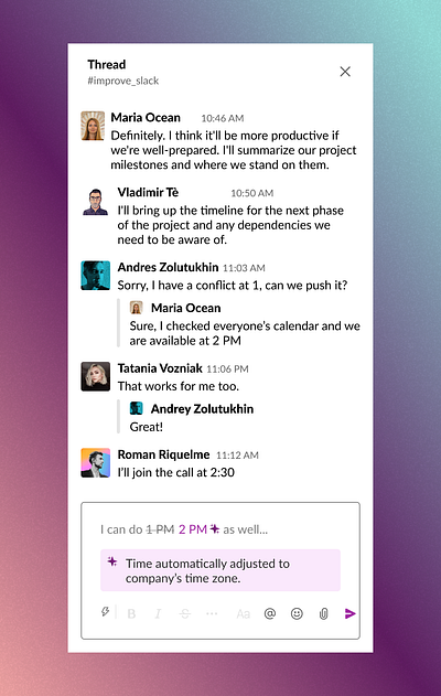 Slack but it adjusts your typed time-zone to the receivers ui