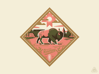 Keep On Roaming bison buffalo crest design hand drawn illustration illustrator lettering midwest nature outdoors retro sun vintage wildlife