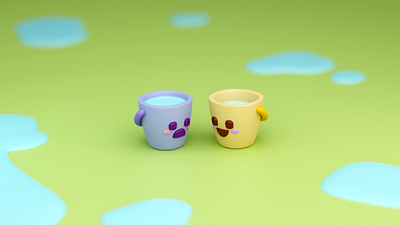 Buckets 3d bucket chatting cry cute dichotomy emotions expression feelings friends happy illustration life negative perspective positive sad simple smile water