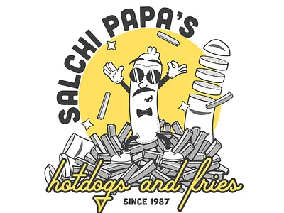 Salchi Papa's hotdogs and fries branding cubano design figma graphic design illustration logo restaurant retro vintage
