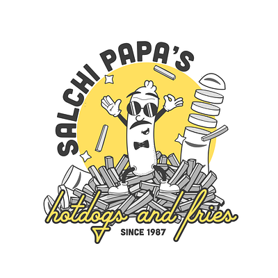 Salchi Papa's hotdogs and fries branding cubano design figma graphic design illustration logo restaurant retro vintage