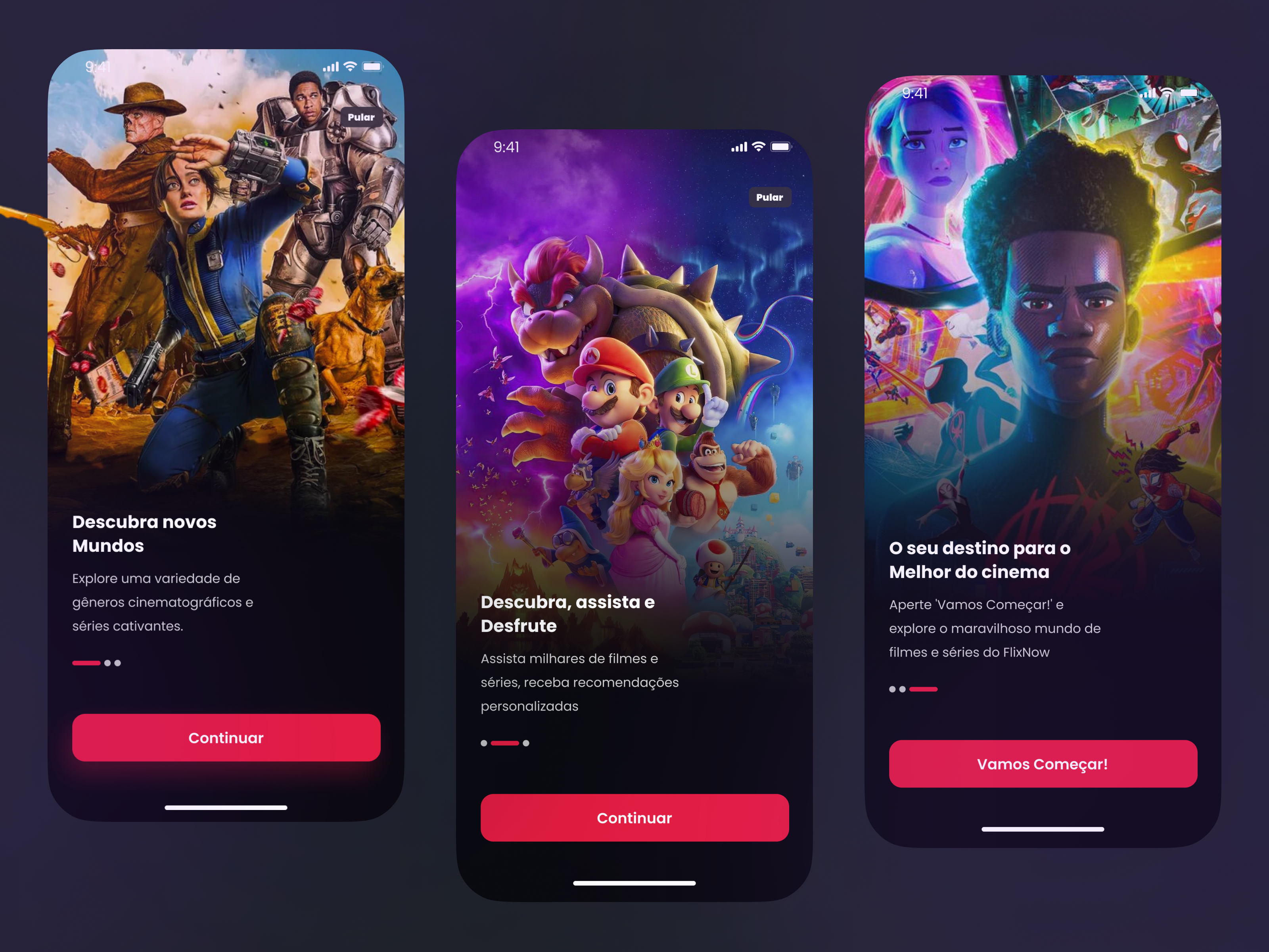 FlixNow - Onboarding screens for mobile application app branding design icon illustration logo typography ui ux vector