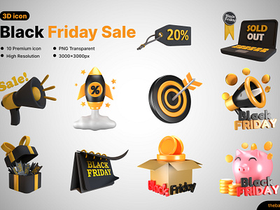 Black Friday Sale 3D Icon Collection 3d banner black branding cute flyer icon icons illustration marketing orange promo promotion social media website