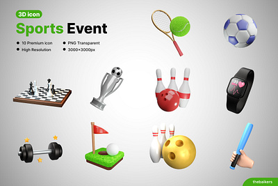 Sports Event 3D icon collection 3d active ads ball banner chess event flyer football icon illustration marketing promo soft sports symbol tennis ui