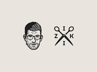 ZIKI Barber Shop barber cut hair icon logo mark portrait scissors shop symbol