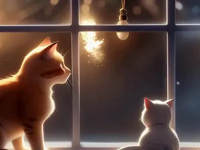 Cute cats looking out at time of Christmas animation cats graphic design