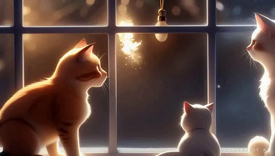 Cute cats looking out at time of Christmas animation cats graphic design