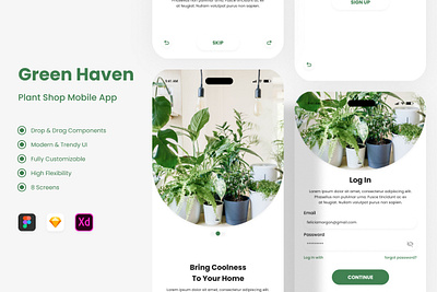 Green Haven - Plant Shop Mobile App application eco green haven interface layout mobile natural plants shop sketch twinletter ui user ux