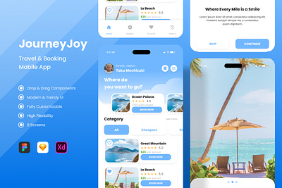 JourneyJoy - Travel & Booking Mobile App application booking interface journey joy layout mobile recreation sketch travels twinletter ui user ux vacations