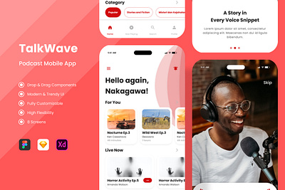 TalkWave - Podcast Mobile App application broadcasting content interface layout listening mobile podcast screen sketch talk twinletter ui user ux
