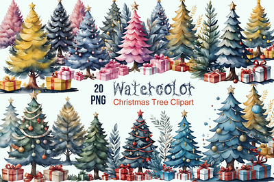 Watercolor Christmas Tree Clipart 3d animation app branding design graphic design illustration logo ui vector