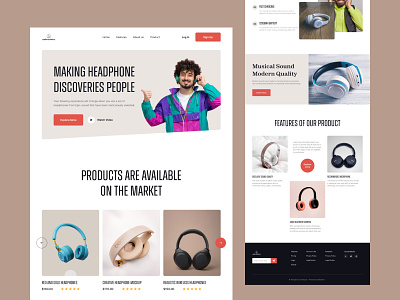 Headphone landing page design e commerce earware headphone landing page product sound ui ui design uiux ux web design website