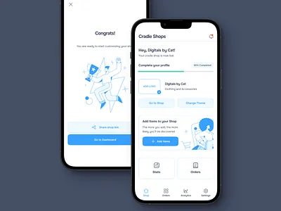 Dashboard and Congrats screen congrats dashboard ecommerce mobile shop