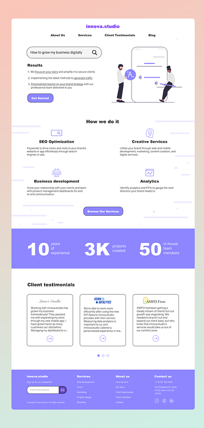 innova.studio agency analytics business creative agency desktop figma landing page marketing purple seo studio ui design ux ux design vector web design