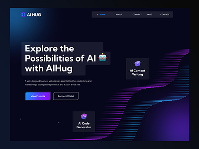 AIHUG - Website Design for Embrace the Future with AI ai ar artificial intelligence design gradient header home page illustration landing page minimal motion graphics scifi tech trendy ui uiux ux vr website