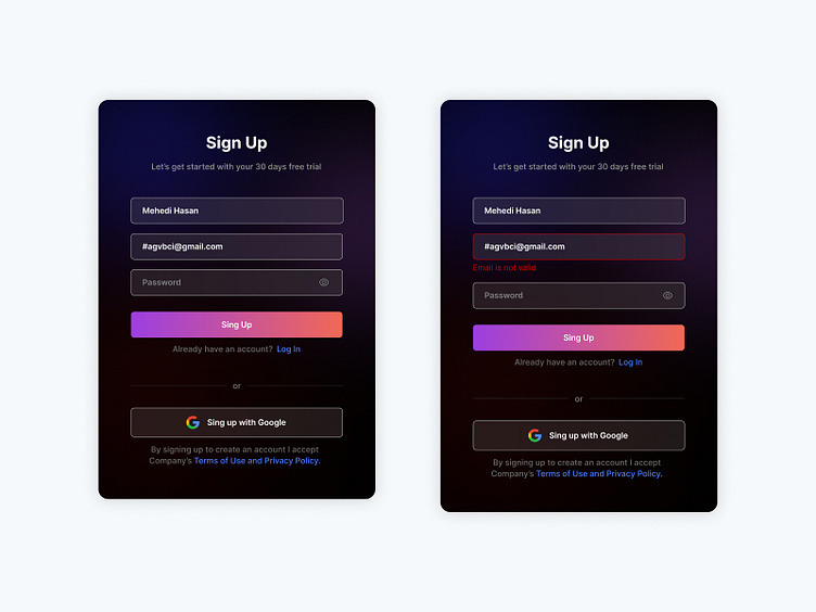 Sign up page UI design by Md Mehedi Hasan on Dribbble