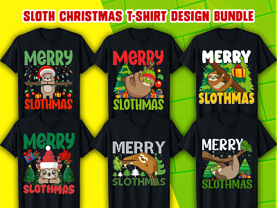 SLOTH CHRISTMAS T-SHIRT DESIGNS BUNDLE design