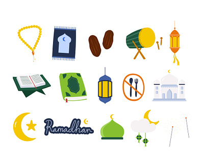 Ramadan element vector illustration set arabic cute design eid element holy icon illustration islam islamic minimalist mosque mubarak muslim object ramadan ramadhan religion traditional vector