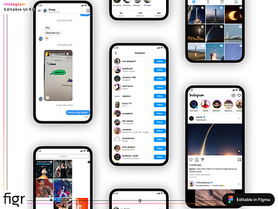 Instagram UI Kit (Editable in Figma) branding design facebook figma free freelance instagram instagram app instagram mockup instagram template ios kit meta mobile app motion graphics product social app social media template ui ux