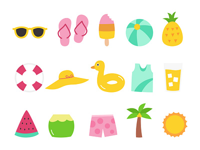 Summer element vector illustration set beach collection colorful cute decoration design element flat flat design icon illustration minimalist nature object ocean pastel sea summer summertime vector