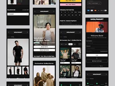 WOLFMART - Ecommerce Website Design cart checkout dark mode ecommerce fashion interface marketplace mobile online shop online shopping online store payment product page responsive trend ui uiux ux web design website