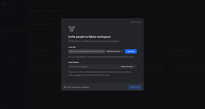 Invite people to the workspace screens - Requestly.io access dashbaord dashboard design desktop app invite link member owner people product ui user ux web website workspace