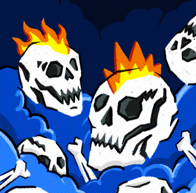 Skull Clouds blue bones clouds cloudy doodle fire illustration lit malaysian skull tengkorak vector