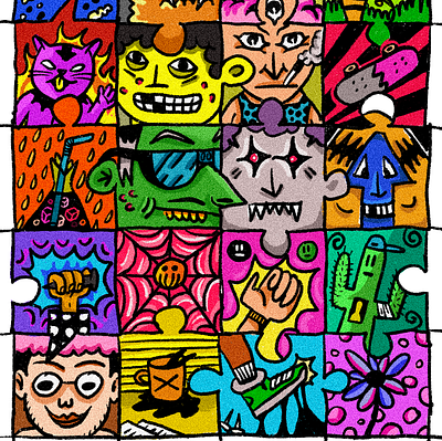 Colorful Puzzle colorful creatures design doodle drawing graphic halloween illustration malaysian nightmare puzzle texture weird