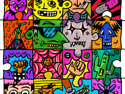 Colorful Puzzle colorful creatures design doodle drawing graphic halloween illustration malaysian nightmare puzzle texture weird