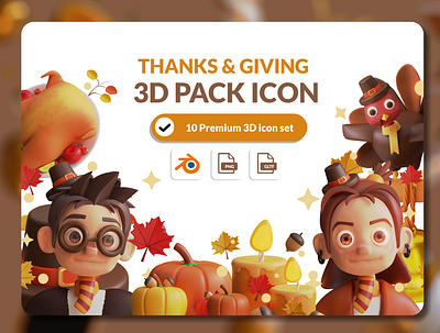 ThanksGiving 3D icon pack 3d design icon pack ui uiux