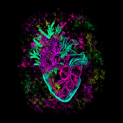 Neon Heart colourful cyberpunk darkwave design digital drawing graphic art graphic design illustration line art lowbrow art neon neon lights