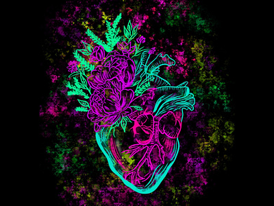 Neon Heart colourful cyberpunk darkwave design digital drawing graphic art graphic design illustration line art lowbrow art neon neon lights