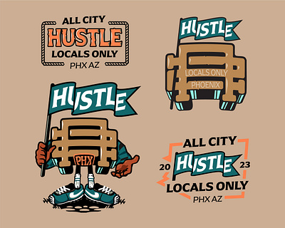 All City Hustle-Locals Only AZ apparel arizona badge branding cartoon graphic design illustration lockup logo mascot nike street art typography