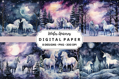 Winter Unicorns Watercolor Background tumbler wrap