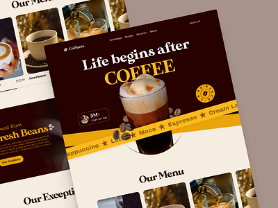 Coffee Restaurant Website Landing Page branding cappuccino coffee design ecommerce elegant graphic design israt landing landing page ui ux ux israt website