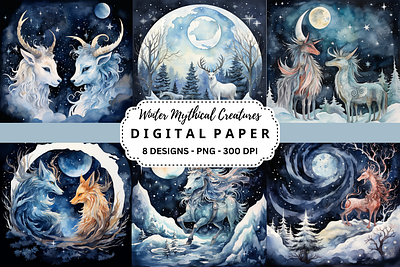 Winter Mythical Creatures Backgrounds commercial use art