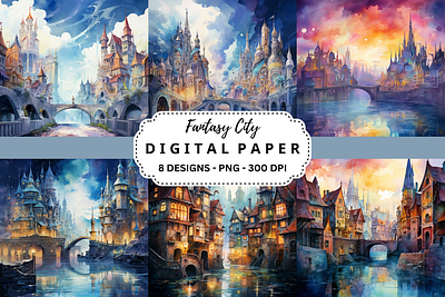 Watercolor Fantasy City Background tumbler wrap